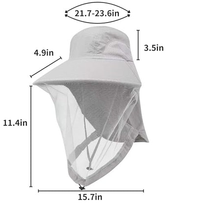Mosquito Fishing Safari Mesh Net Hat with Neck Flap, Sun Protection Women Men Bug Cap, Hidden Netting Boonie - color: Light Gray