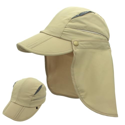 Connectyle Men's Sun Hat with Detachable Neck Flap Adjustable Outdoor UPF 50+ Baseball Sun Cap for Fishing Hiking Golfing - color: Khaki