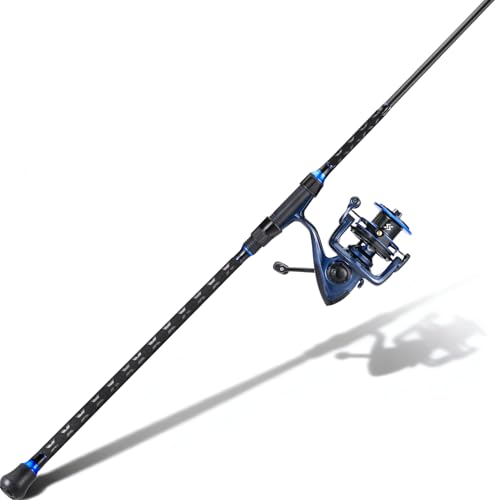 SOUGAYILANG Surf Fishing Rod and Reel Combo, Heavy 3-Piece Travel Spinning Rod with Reel for Red Drum, Striped Bass, Beach & Saltwater Fishing(9'/10'/11'/12') - color: blue, size: 9ft