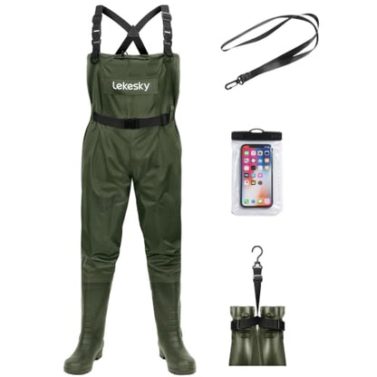 Lekesky Fly Fishing Chest Waders with Boots for Men Women, US Sizes 5–14,2-Ply Nylon/Pvc Waterproof Waders - color: Green, size: M12