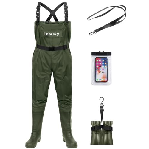 Lekesky Fly Fishing Chest Waders with Boots for Men Women, US Sizes 5–14,2-Ply Nylon/Pvc Waterproof Waders - color: Green, size: M11