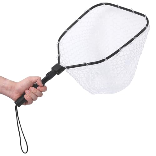 Wooden Fishing Nets - Rubber Fishingnets, Fly Fishing Dipnets, Fishing Nets with Handles - color: White, style: Straight Handle Silicone