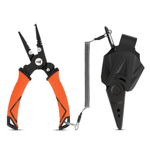 KastKing Paradox Fishing Pliers, Angled Fish Lip Gripper, Saltwater Resistant 420 Stainless Steel Fishing Tools, Fishing Pliers Hook Remover with Ergonomic Handle, Fishing Gifts for Men - style: A:7.5" Split Ring