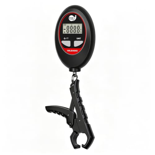 SNAIL TRAIL 100 lbs Digital Fishing Weight Scale & 4.6'' Fish Lip Gripper, LCD Display, Multi-Unit (LB, KG, LB:OZ), Portable Electric Tournament Bass Weigher for Anglers - color: Black & Gripper
