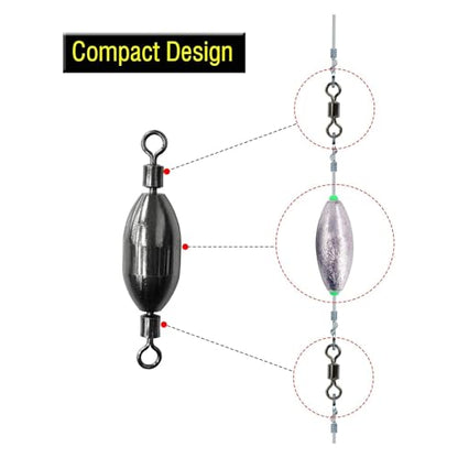 AMYSPORTS Saltwater Fishing Weights Swivel Bullet Sinkers Fishing Weight Brass Fishing Weights Freshwater Bass Sinker Weight with Swivel Rolling - size: Size6 (1/10oz.) 15pcs