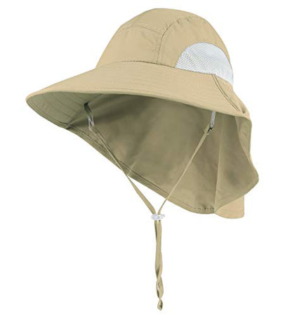 Connectyle Kids Large Brim UV Protection Sun Hat with Neck Flap Mesh Fishing Cap - color: Khaki