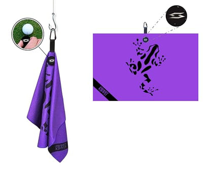 Magnetic Microfiber Waffle Frog Golf Towel – Large 16"x24" Clean Golf Club Ball Magnet Clip Hang Bag Cart Strong Premium Strength Ultra Absorbent Gear Purple Men (Rippit Purple) - color: Rippit Purple