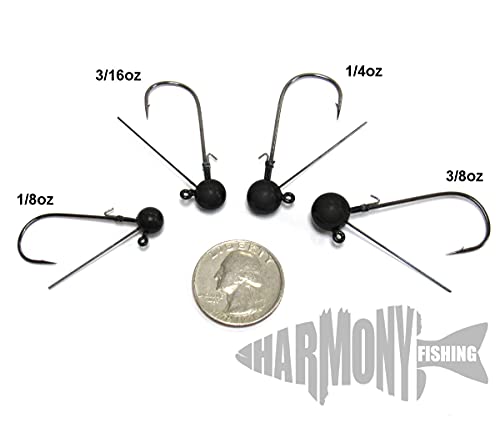 Harmony Fishing - Tungsten Weedless Ball Jigheads [Pack of 5 w/ 10 Bait Pegs] (Ball jig Heads for Swim jigs and Soft Plastics) - size: 1/8oz
