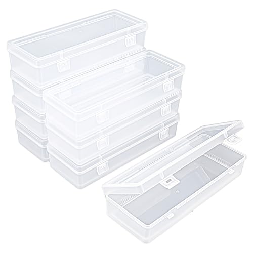 8 Pack Rectangular Clear Plastic Storage Containers | Hinged Lid, For Beads and Small Craft Items, 6.89 x 2.56 x 1.38 inch - size: 6.89 x 2.56 x 1.38 inch