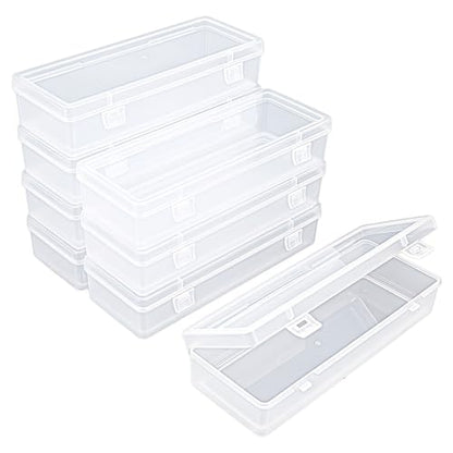 8 Pack Rectangular Clear Plastic Storage Containers | Hinged Lid, For Beads and Small Craft Items, 6.89 x 2.56 x 1.38 inch - size: 6.89 x 2.56 x 1.38 inch