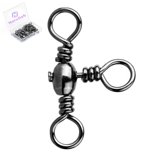 3 Way Swivels Fishing Tackle - 25Pcs/50Pcs Three Way Swivel Black T-Turn Barrel Swivel High Strength Connector for Catfish Rigs - size: 10#_35lbs_50pcs