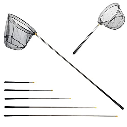 Fishing Landing Net with Aluminum Telescoping Pole 75" Long Handle,Rubber Coated Nylon Mesh,for Steelhead,Salmon,Fly,Kayak,Catfish,Bass,Trout,Shrimp,Crab,for Easy Catch & Release,Extend to 75 Inch