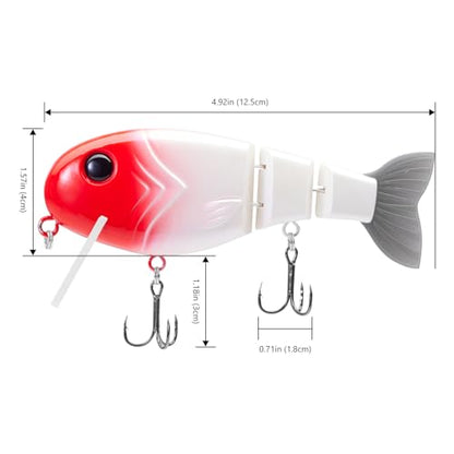 BASSROCK Topwater Fishing Lures for Bass Pike Salmon Floating Swimbait Jointed Crankbait Freshwater Saltwater 4.9in/1.76oz RK1001 - color: Red Head, size: 4.9in/1.76oz