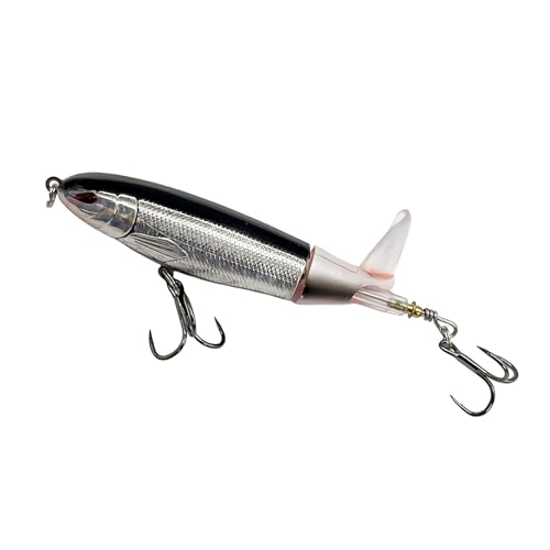 Bestac Topwater Fishing Lures Set Popper Lures for Bass Catfish Pike Perch Bass Lures with Floating Rotating Tail Artificial Hard Bait Multiple Colors - color: Silver