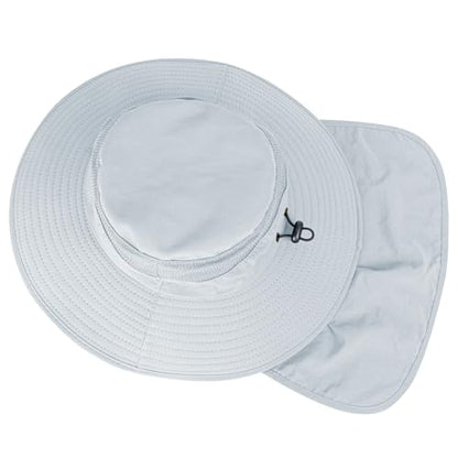 Sun Hats for Men Women Fishing Hat UPF 50+ Breathable Wide Brim Bucket Hats Summer UV Protection Safari Hat with Neck Flap - color: Light Grey