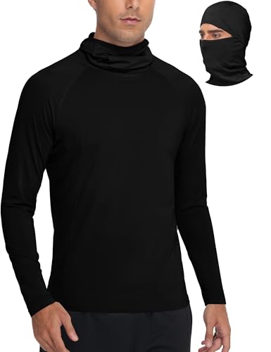 Roadbox Men's UPF 50+ Sun Shirt Long Sleeve Fishing Hoodie, UV Protection Hooded Rash Guard with Mask for Hiking Running - color: Black, size: XX-Large