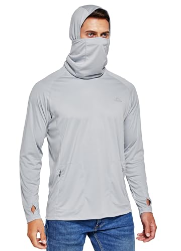 Willit Men's UPF 50+ Sun Protection Hoodie with Built-in Mesh Mask, Long Sleeve Cooling Fishing Shirt - color: Gray, size: 3X-Large