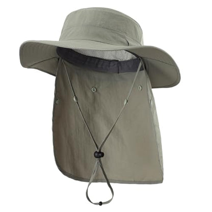 Home Prefer UPF 50+ Wide Brim Sun Hats with Neck Flap Sun Protection Hat for Men Women Gardening Fishing Summer Bucket Hat - color: Pea Green