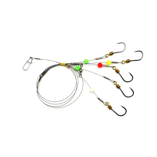 Fishing Hook with Leader,5 Hooks Fishing Rig-7 Strands Nylon Coated Fishing Leader with Swivle,Snap,Hooks - size: 8#