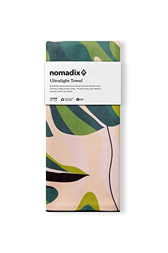 Nomadix Ultralight Towel - Quick Dry & Super Lightweight - Perfect As A Pack Towel to Save On Space - Made with Recycled Materials - Monstera Green Pink - 30x54 - color: Monstera Green Pink