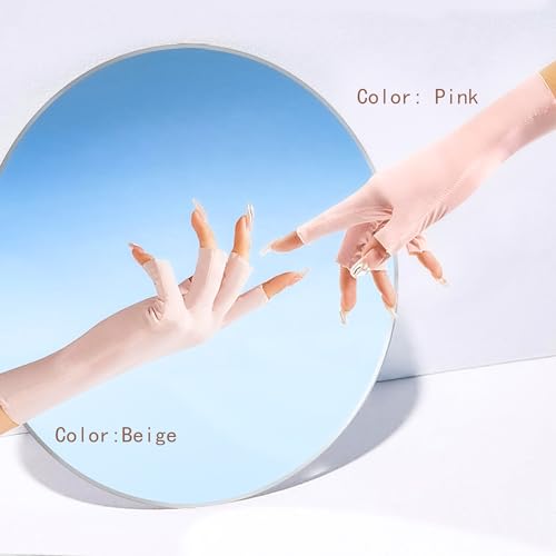 IZUS Women Cool Ice Silk Fingerless Driving Gloves Sunblock Non-Slip Outdoor Light-Thin Gloves Fishing Hiking Outdoor - color: 2set ( Pink+black)
