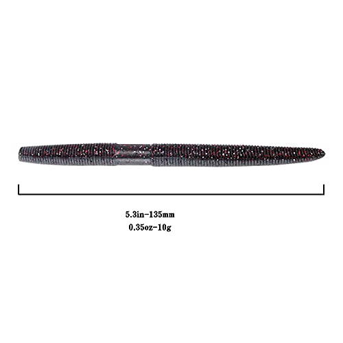 Soft Plastic Bass Fishing Lure 5.3" Senko Style Worms-Salt Impregnation, Ribbed Design Slow Sinking Swimbaits - color: 06-Gun power lead