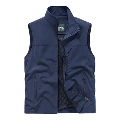 Mens Vests Sleeveless Zip Up Jacket Lightweight Casual Golf Windbreakers Hiking Work Tactical Vests Slim fit Outerwear - color: A01-dark Blue, size: Medium
