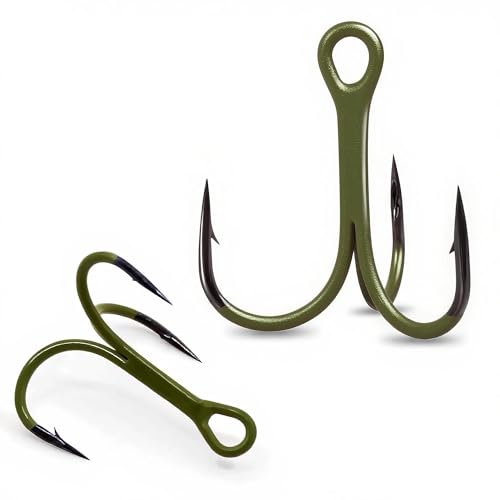Natufish Treble Fishing Hooks 2X Strong 10Pcs Triple Hooks Sharp Barbed/High Carbon Steel/Round Bend for Lures Freshwater Saltwater - size: 2#_10pcs
