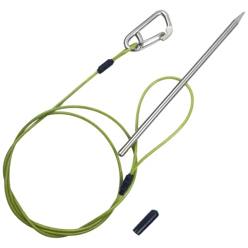 Stainless Steel Fish Holder with Safety Buckle, 31.5 in Green Rope, 7.9 in Needle and Needle Cap, Stringer for Kayak Fishing