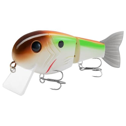 BASSROCK Topwater Fishing Lures for Bass Pike Salmon Floating Swimbait Jointed Crankbait Freshwater Saltwater 4.9in/1.76oz RK1001 - color: Brown/Green, size: 3.9in/1.04oz