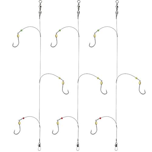 Fishing Hook with Leader,5 Hooks Fishing Rig-7 Strands Nylon Coated Fishing Leader with Swivle,Snap,Hooks - color: 3 hooks rig, size: 20#