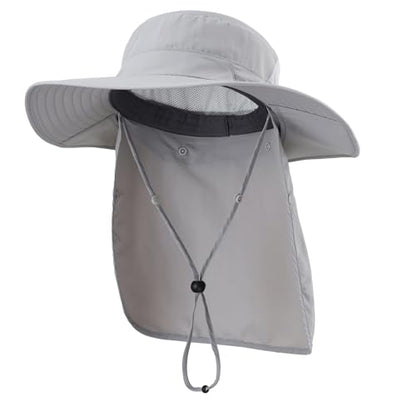 Home Prefer UPF 50+ Wide Brim Sun Hats with Neck Flap Sun Protection Hat for Men Women Gardening Fishing Summer Bucket Hat - color: Light Grey
