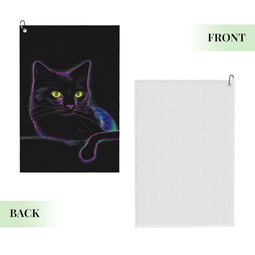 Supdreamc 24x16 Inch Golf Towel with Secure Clip, Black Cat, Microfiber Super Absorbent Quick Dry for Golf Gear Maintenance & Sweat Wiping - color: Style (105)