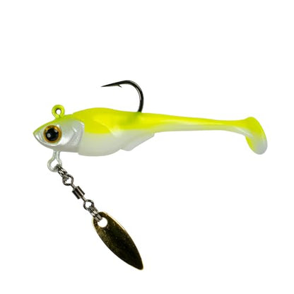 6th Sense – Pecos Underspin Crappie Fishing Lure Kit with 1/8 oz Jig Head and 2 in Swimbaits - color: Chartreuse Minnow, style: Willow Blade