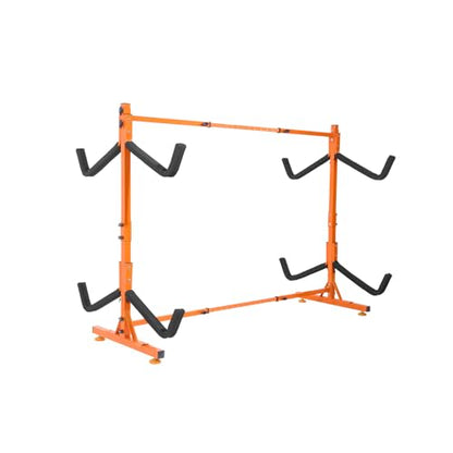 VEVOR Kayak Storage Rack, Heavy Duty Adjustable Freestanding Stand with Lockable Wheels for Indoor Outdoor Garage Shed Dock, Holder for Canoe, SUP, Surfboard & Paddleboard - style: Freestanding-4 Kayaks-orange