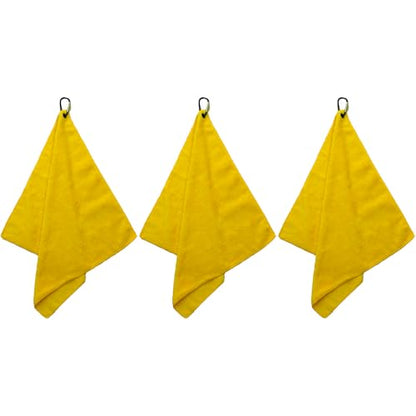 Microfiber Hiking Towels with Clip, Comfortable Cleaning of Sweat Skin or Hiking Accessories, 16” x 16”, Camping Towel (Yellow, Medium)