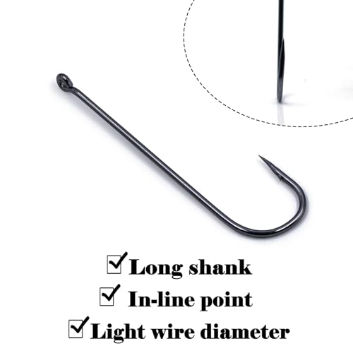 Aberdeen Fishing Hooks Set,150Pcs Crappie Panfish Hook Inline/Long Shank/Light Wire/Closed Eye for Sunfish Bass Freshwater - size: 8#~2/0_300pcs