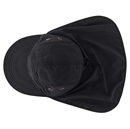 Connectyle Mens Foldable UV Protection Sun Hat with Removable Neck Flap Outdoor Adventure Sun Cap for Fishing Hiking Safari - color: Black