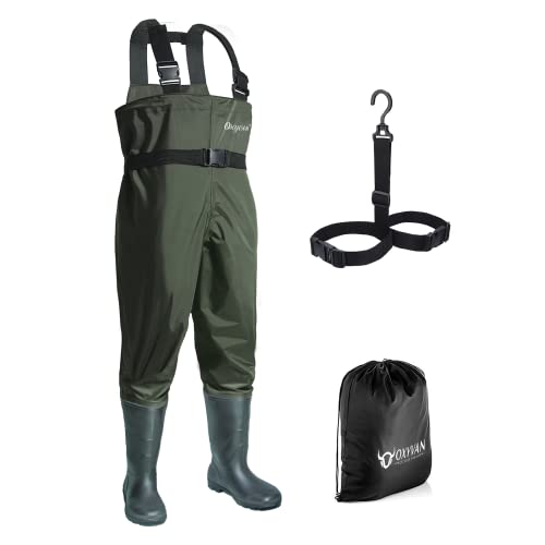 Chest Waders with Boots for Men & Women, Nylon/PVC Lightweight Fishing Wader with Boots Hanger - color: Army Green, size: M10/W12