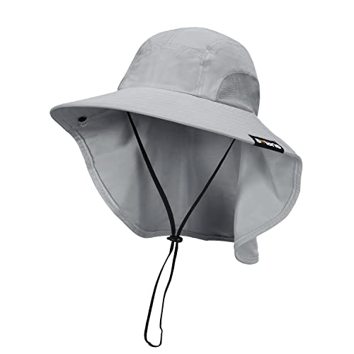Tirrinia Wide Brim Sun Hat with Neck Flap for Men & Women, Breathable Hiking Fishing Safari Hat, Outdoor UV Protection Cap - color: Gray