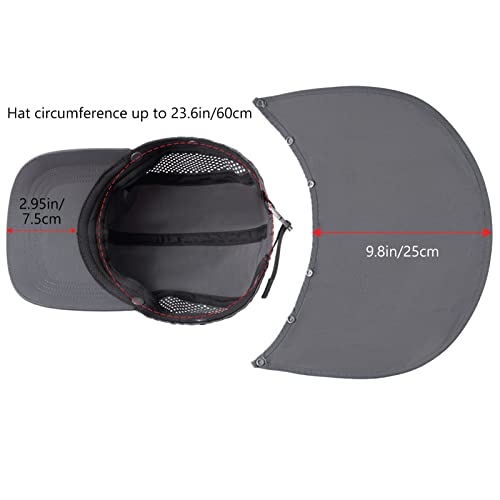 BASSDASH UPF 50+ Foldable Fishing Hat Baseball Cap with Removable Neck Flap Portable for Men Women Golf Hiking - color: Dark Grey With Unfoldable Brim