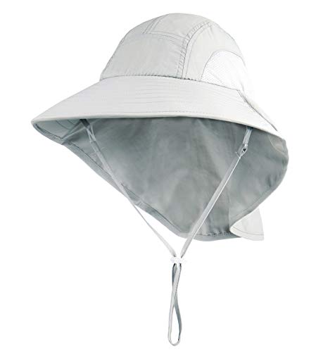 Connectyle Kids Large Brim UV Protection Sun Hat with Neck Flap Mesh Fishing Cap - color: Light Grey