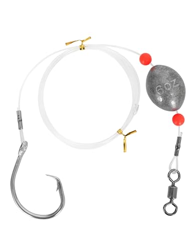 BLUEWING Fishing Grouper Rig Saltwater Fishing Rig with 2/4/6/8oz Egg Sinker Weight, Mono Line and Stainless Steel Circle Hook for Offshore Big Game - size: 7/0-2oz-0.8mm-80lbs