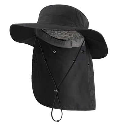 Home Prefer UPF 50+ Wide Brim Sun Hats with Neck Flap Sun Protection Hat for Men Women Gardening Fishing Summer Bucket Hat - color: Black