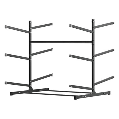 VEVOR Kayak Storage Rack, Heavy Duty Adjustable Freestanding Stand with Lockable Wheels for Indoor Outdoor Garage Shed Dock, Holder for Canoe, SUP, Surfboard & Paddleboard - style: Stand-6 Kayaks-black