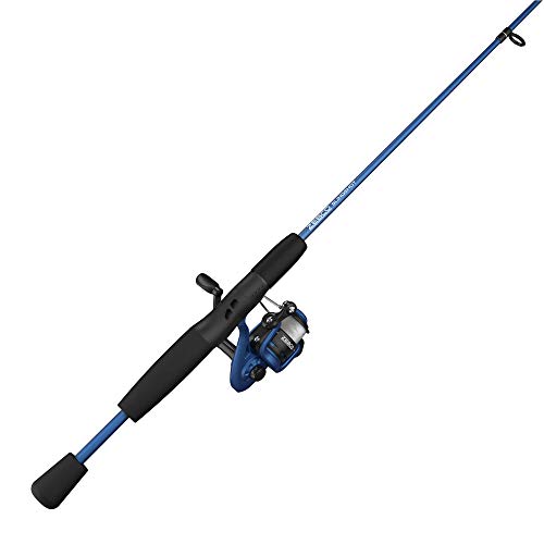Zebco Slingshot Spinning Reel and Fishing Rod Combo, 2-Piece Medium-Light Durable Fiberglass Rod, Comfortable EVA Handle, Pre-Spooled with 8-Pound Cajun Fishing Line - style: 5'6" Rod - Blue