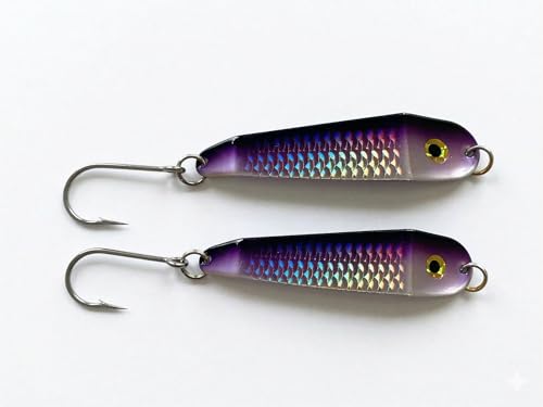 Loony Spoons Max 2-Pack Premium Fishing Lures | Salmon, Trout, Walleye - Saltwater and Freshwater - color: Purple Chovy, size: Size 3.5 - 3.75"