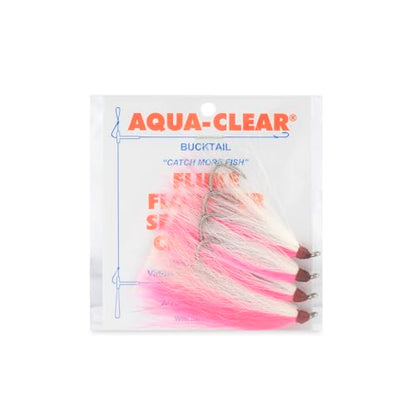 Aqua-Clear, Bucktail Jigs Saltwater Fishing Lures, Flounder Fluke Sea Trout Weakfish Croaker Rig, 3/0 XL Nickel Octopus Hook with White Hair - color: Pink/White