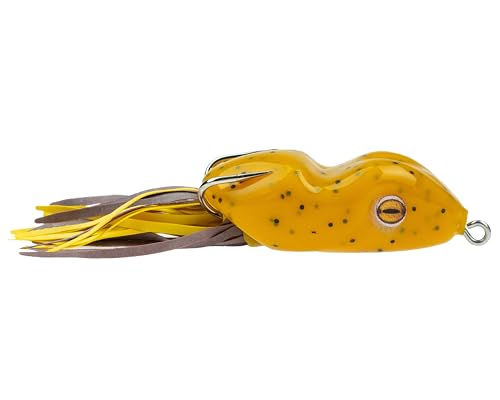 Scum Frog Original Topwater Bass Fishing Hollow Body Frog Lure with Weedless Hooks - color: Yellow/Brown