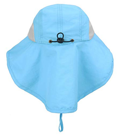 Connectyle Kids Large Brim UV Protection Sun Hat with Neck Flap Mesh Fishing Cap - color: Aqua Blue